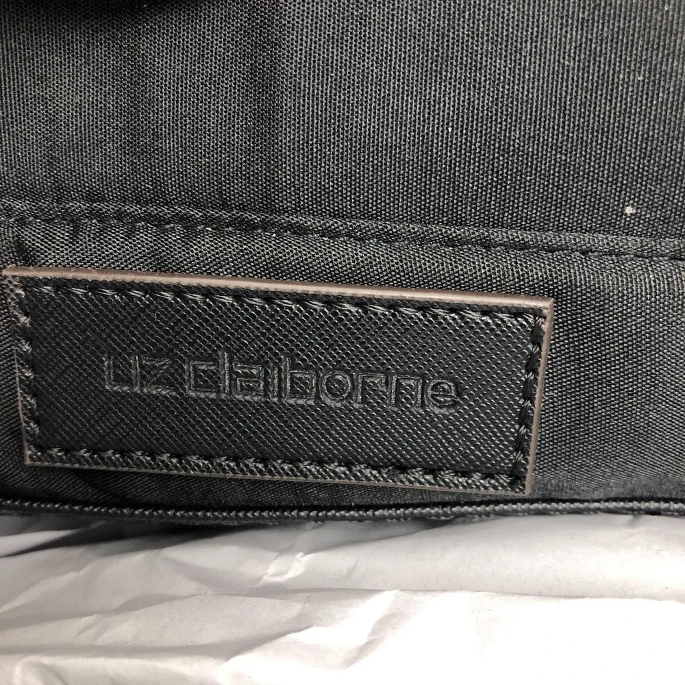 Liz Claiborne lined shoulder‎ bag faux leather laptop compartment Black and Beig